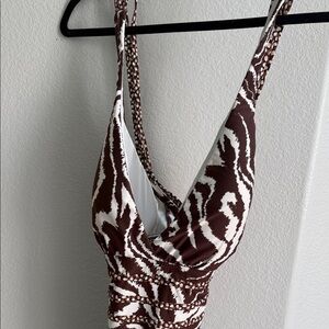 La Blanca Brown and White Animal-Print One-Piece Swimsuit